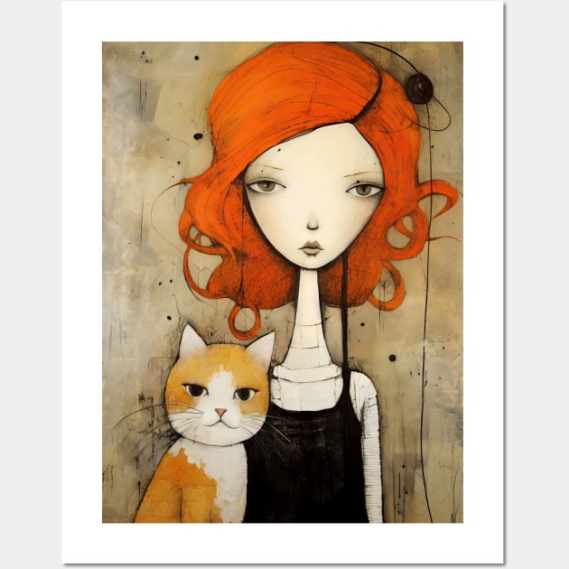 Girl and Cat 3 Wall Art by erzebeth